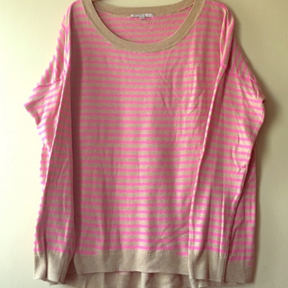 GAP Women’s Pink & Tan Striped High-Low Lightweight Sweater Size L - Picture 6 of 7